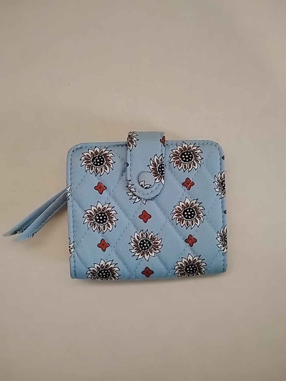 Vera Bradley Light Blue Quilted Floral Wallet with Red Accents